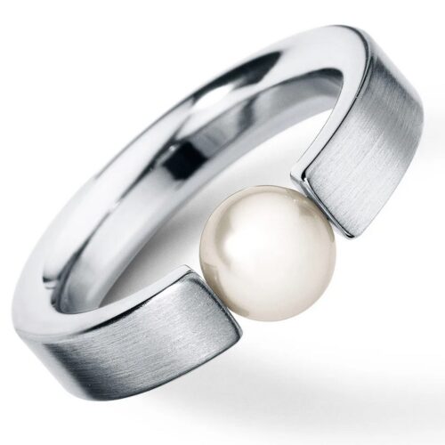 HUMPHREY PERLRING CLASSIC EDELSTAHL 6 MM, PERLE EINGESPANNT - PR145-W6-5-54